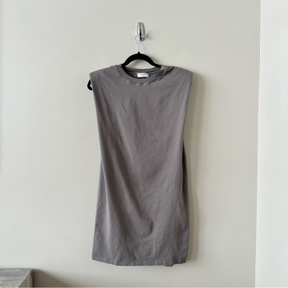 Aritzia-Babaton Shoulder Pad Mini Dress In Pewter Grey (Size:XS) - Picture 2 of 11